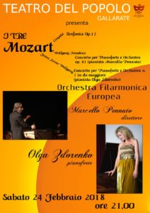 Il 24 febbraio al Teatro del Popolo di gallarate Olga Zdorenko e Marcello Pennuto accompagnati dall'Orchestra Filarmonica Europea terranno il concerto I tre Mozart